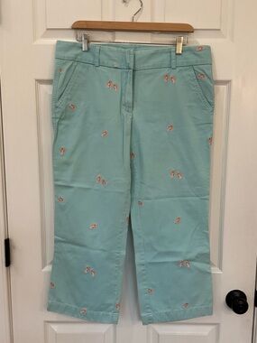 Vintage J. Crew Aqua Embroidered Flip-Flop Cotton Khaki Pants
